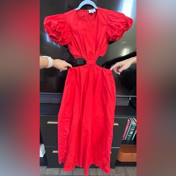 Elegant Red Cut-Out Maxi Dress - Picture 2 of 9